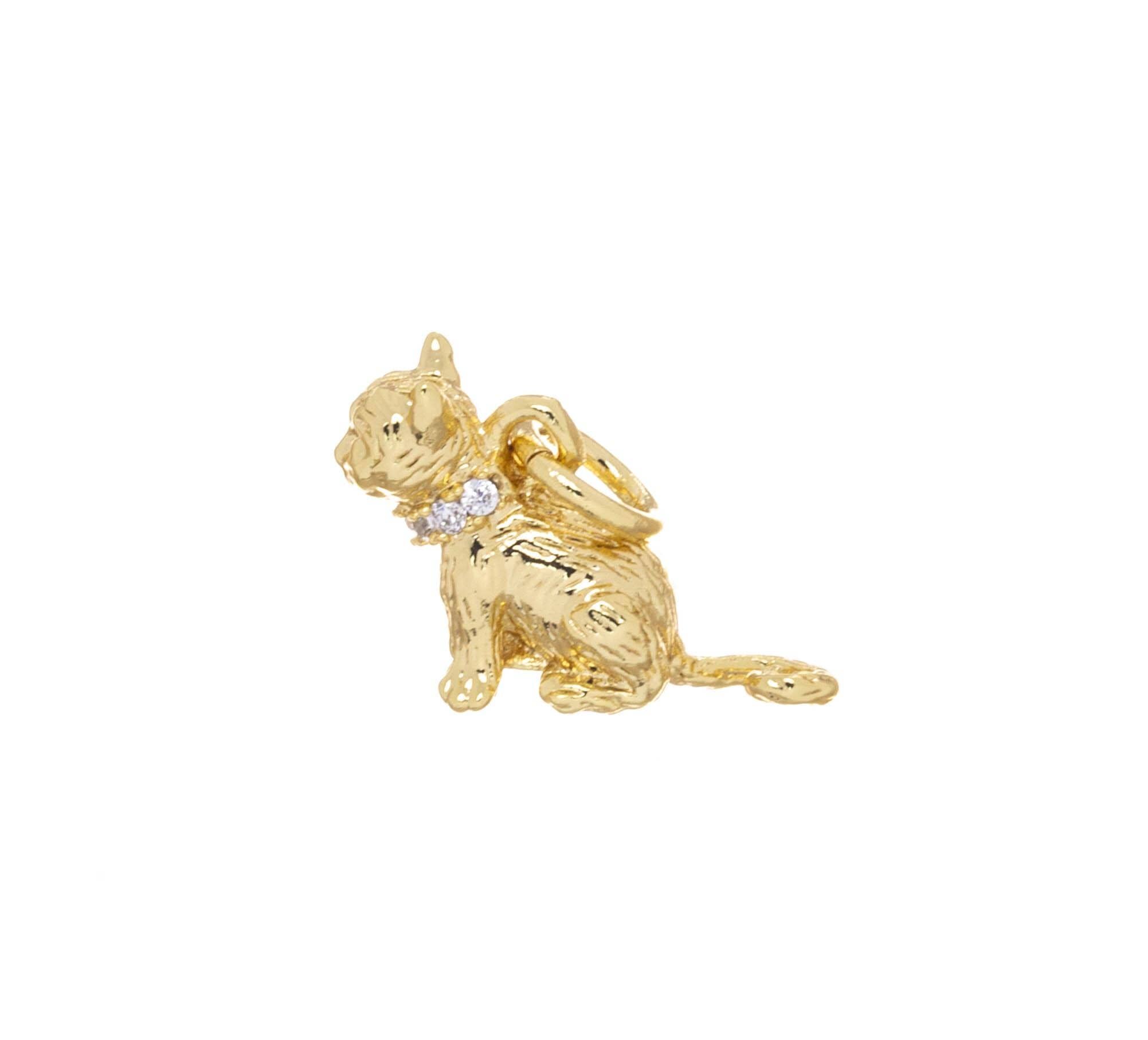 Jewel Pledge - Wholesale Individual Charm/Pendant - Gold Mini Cat Charm with CZ CPG14314