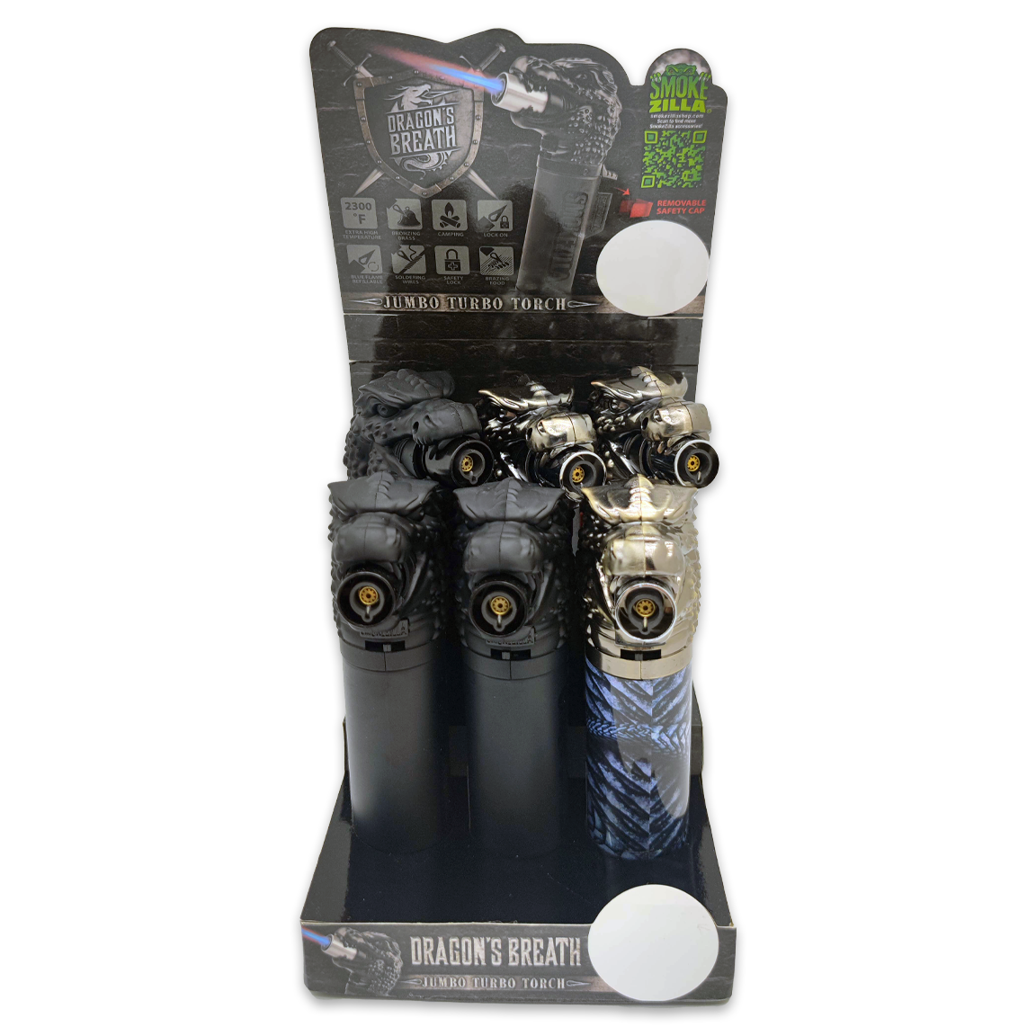 Novelty Brands - Wholesale Retailer Display - Home & Living - Smokezilla Dragon JUMBO XXL Torch Assortment - 6/Display3