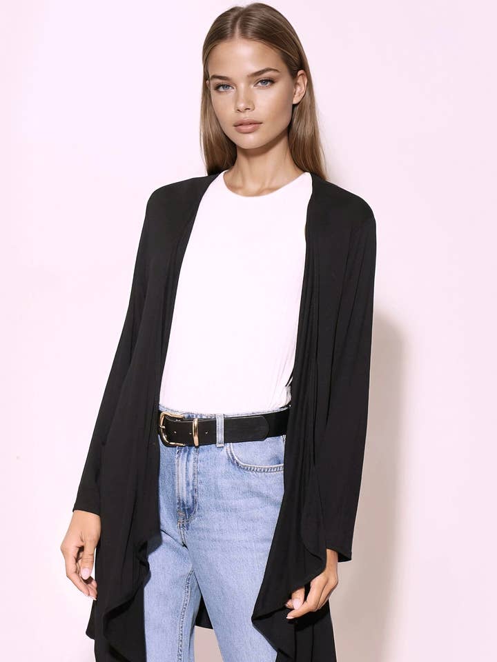 Cárdigan negro con caída en cascada para venta al por mayor de Aftershock London