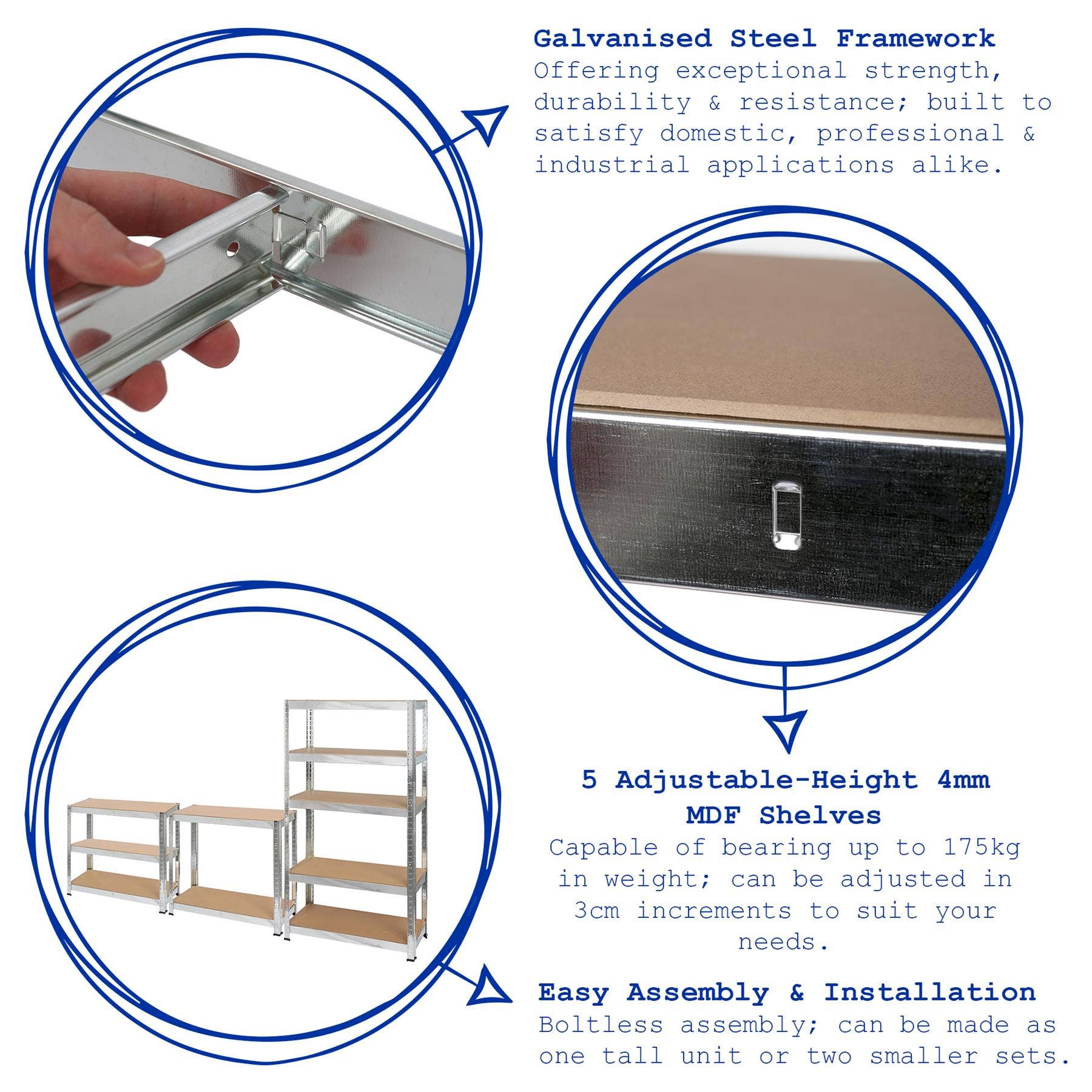 Rinkit Ltd – Engroshandel Fritstående hylde – Sæt med 2 stk. 5-niveau stålrack til garage - 90 x 40 x 180 cm - galvaniseret4