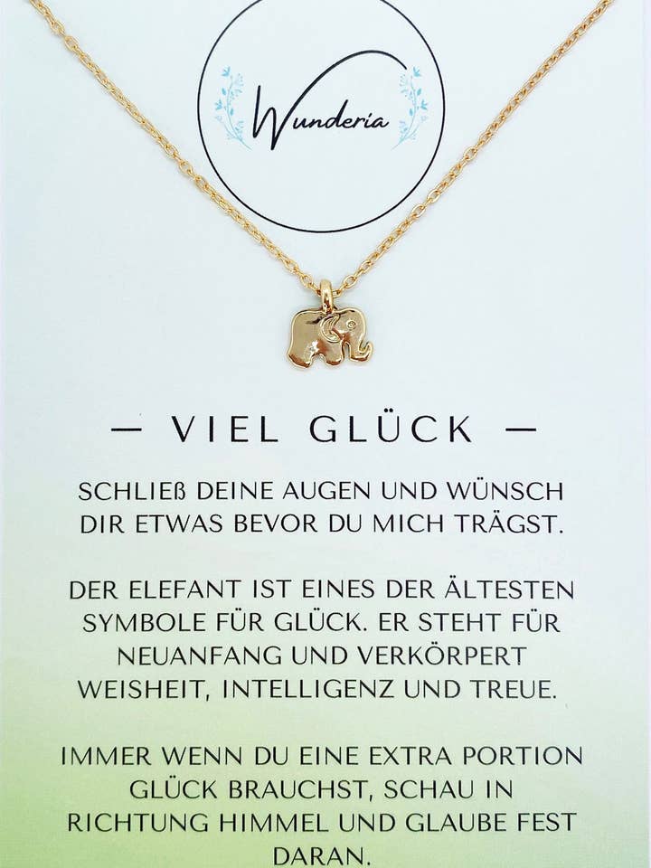 Collana portafortuna con ciondolo elefante e messaggio positivo per la vendita all'ingrosso da parte di Wunderia