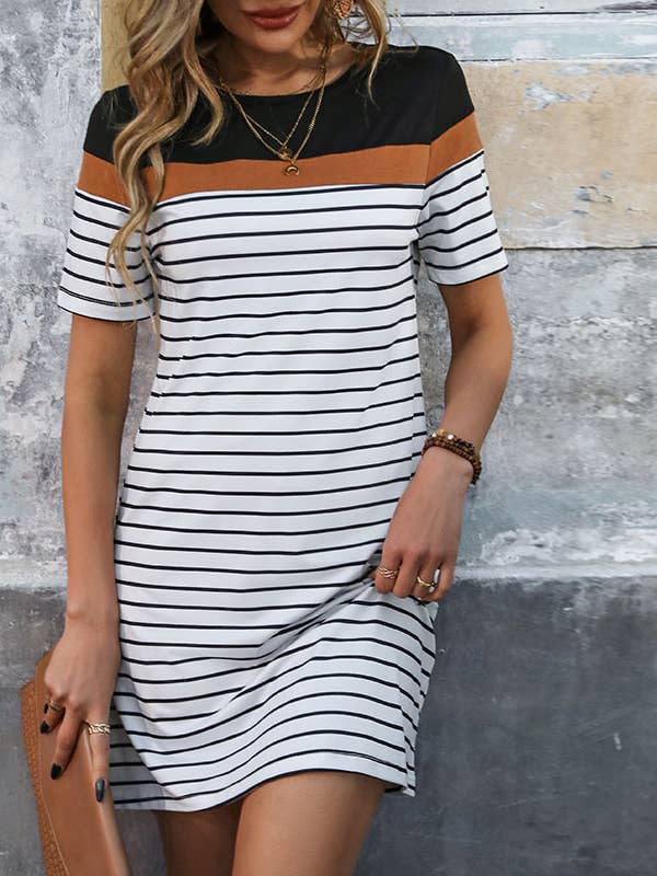 Clashing Color Loose Stripe T-Shirt Dress for wholesale by HIDDENBRAND