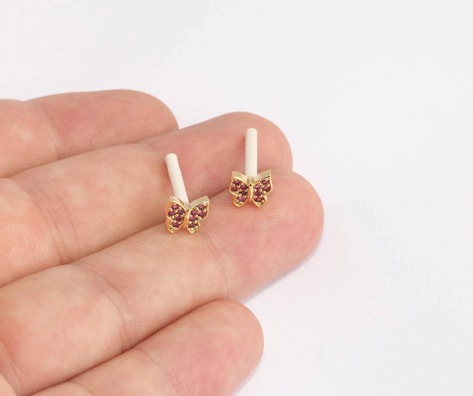 QueenJewelryM - Wholesale Stud/Post Earrings - 24k Shiny Gold Stud Earrings, Butterfly Earrings, SLM400