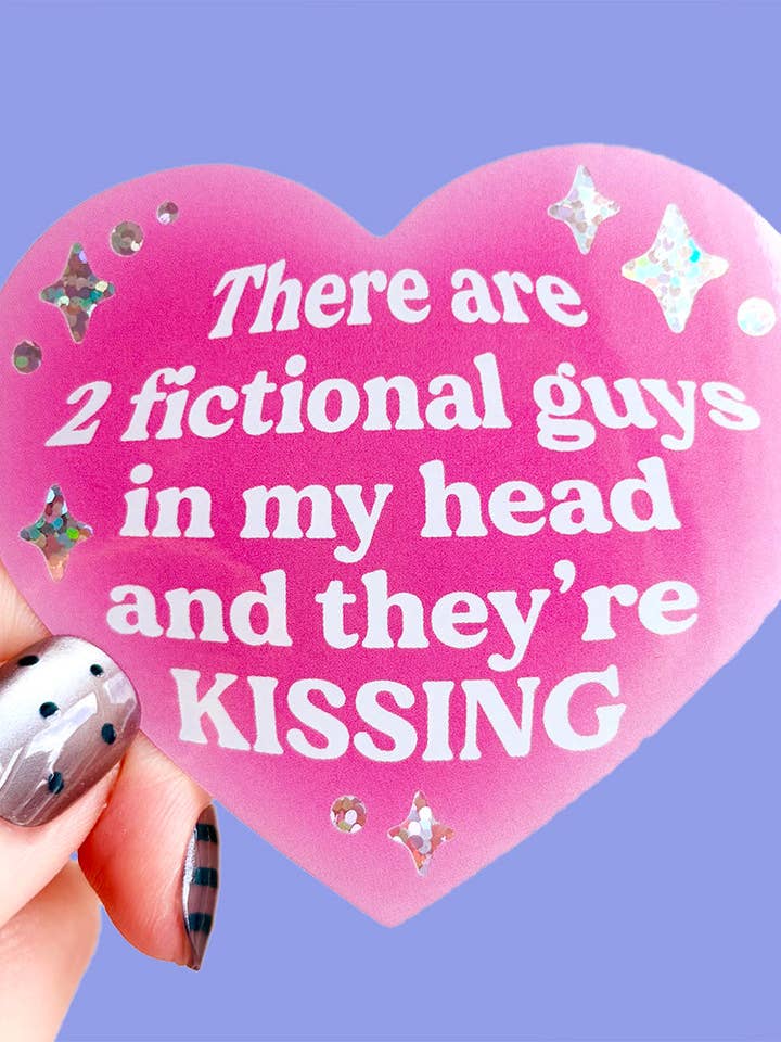Vinyl Sticker - There are 2 fictional guys in my head and they're kissing! Sparkly Heart for wholesale by Maobabie