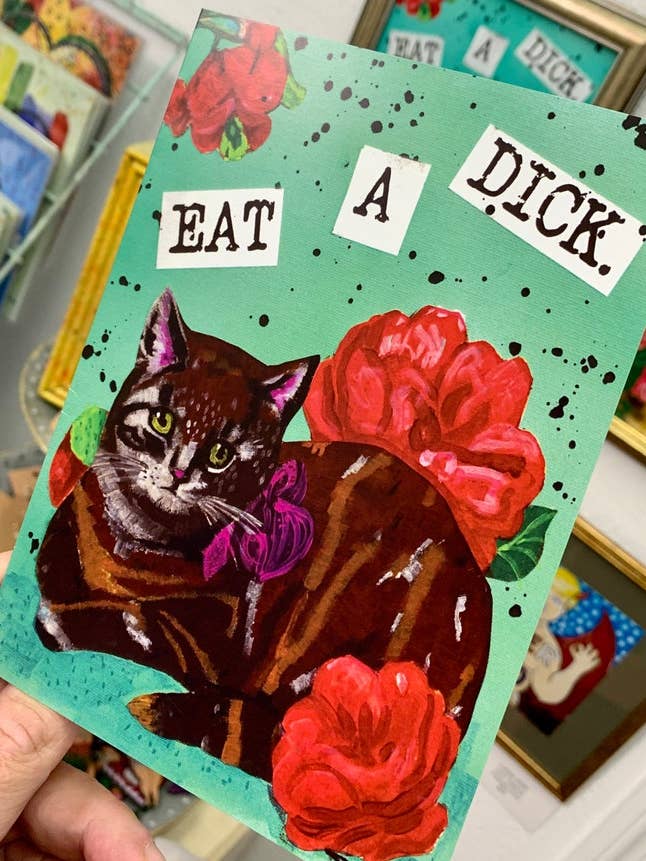 Eat a Dick Nasty Kitty Greeting Card for wholesale by Gascot Inc.