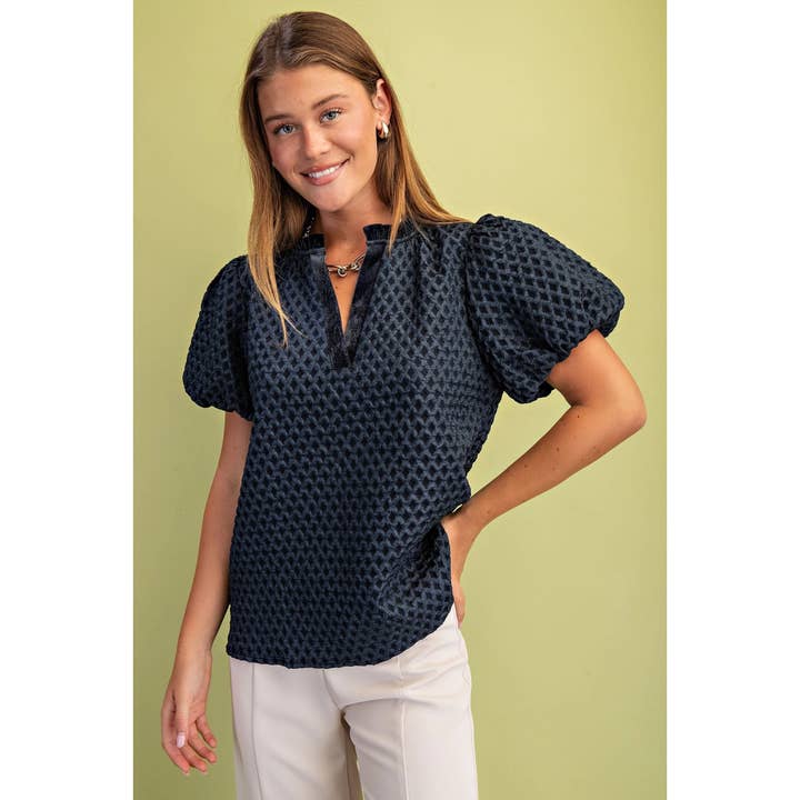 NY Texturerad Topp med Puffärmar för wholesale av STYLE USA