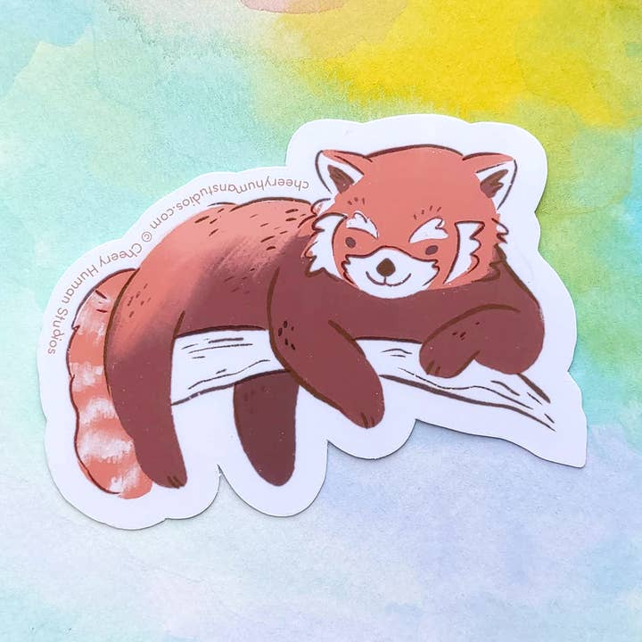 Adesivo in vinile fatto a mano con panda rosso per la vendita all'ingrosso da parte di Cheery Human Studios