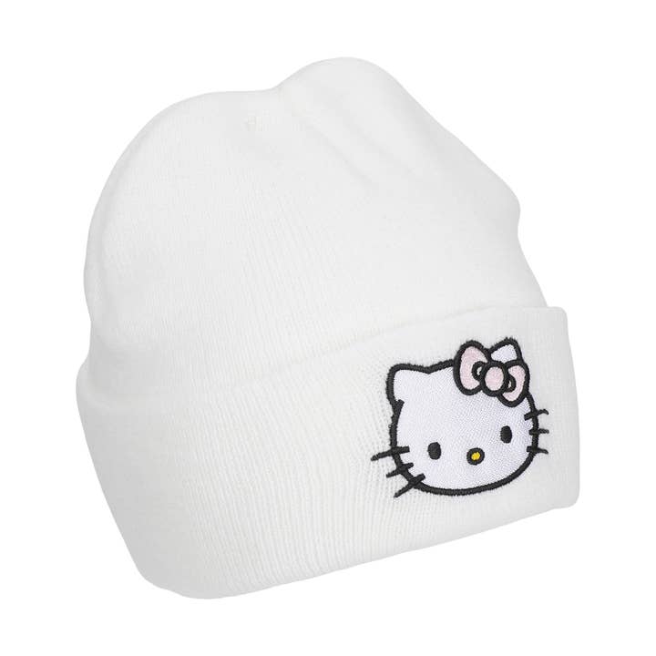 Hello Kitty Embroidered Character On White Cuff Beanie for wholesale by Bioworld Merchandising