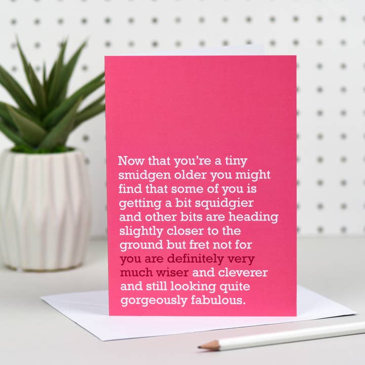 Definitely Very Much Wiser : Birthday Card (Pink) for wholesale by The Right Lines