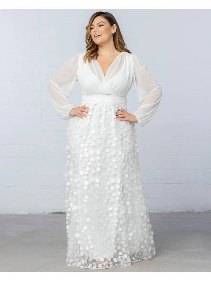 Ivory Blossoms Enchanted Garden Long Sleeve Wedding Gown - Plus Size for wholesale on Faire