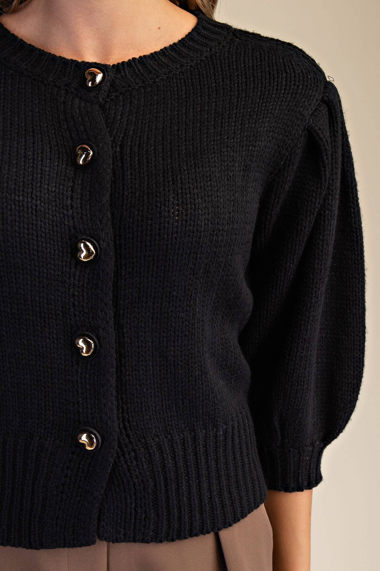 Glam - Wholesale Knit Sweater - Women's - Short Puff Sleeve Button Down Sweater6