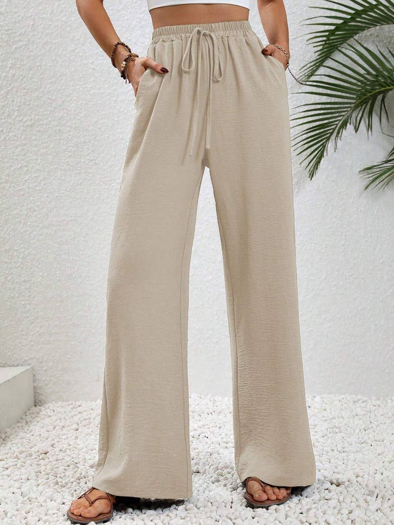 FULL TIME PURCHASE - Vente Pantalon – femme - Pantalon décontracté polyvalent uni à jambes larges et longueur au sol1