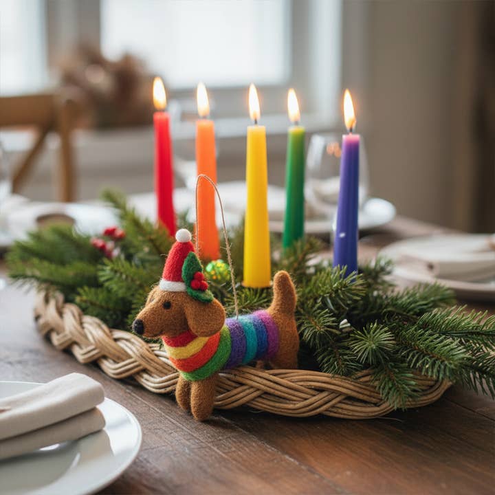 Felt So Good – wholesale Prydnad – Handgjord filt Festlig Rainbow Dog Pride Xmas Dec3