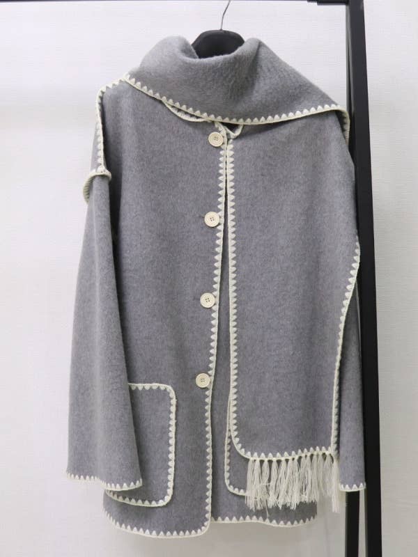 Productseeker - Wholesale Coat - Women's - CT056Y Chic Wool Coat with Crochet Fringe Collar