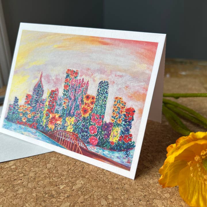Ally Bartoszewicz Art - Wholesale Everyday Greeting Card - "Pittsburgh in Bloom!" folded greeting card