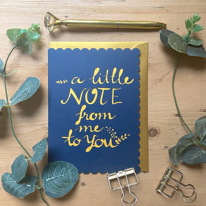 A little note sentiment card, Thinking of you card for wholesale by Chow's Stories
