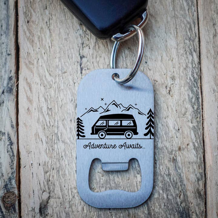 EllieBeanPrints - Wholesale Bottle/wine opener - Adventure Awaits Camper Key Ring SS Bottle Opener