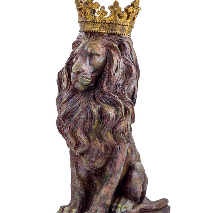 Small Rustic Bronze Effect Crowned Lion Figure for wholesale by McGowan & Rutherford Ltd