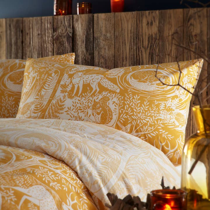Winter Woods Animal Duvet Cover Set Ochre for wholesale on Faire