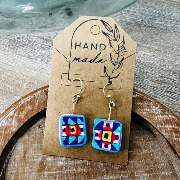 Handmade Clay Earrings - Square Barn quilt for wholesale by Keely Siebenthal Art & Designs
