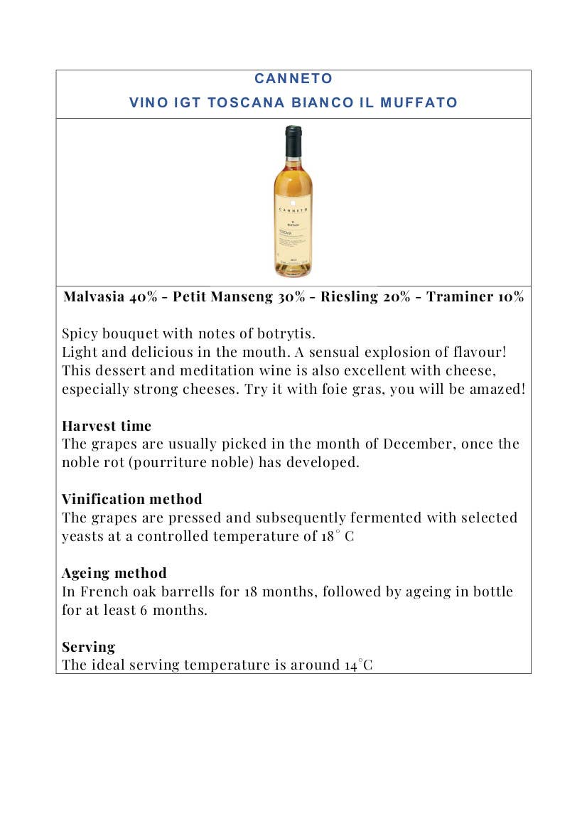 Metina SAS - Wholesale White Wine - Il Muffato IGT Toscana Bianco Az.Agr. Canneto 37.5 cl.1
