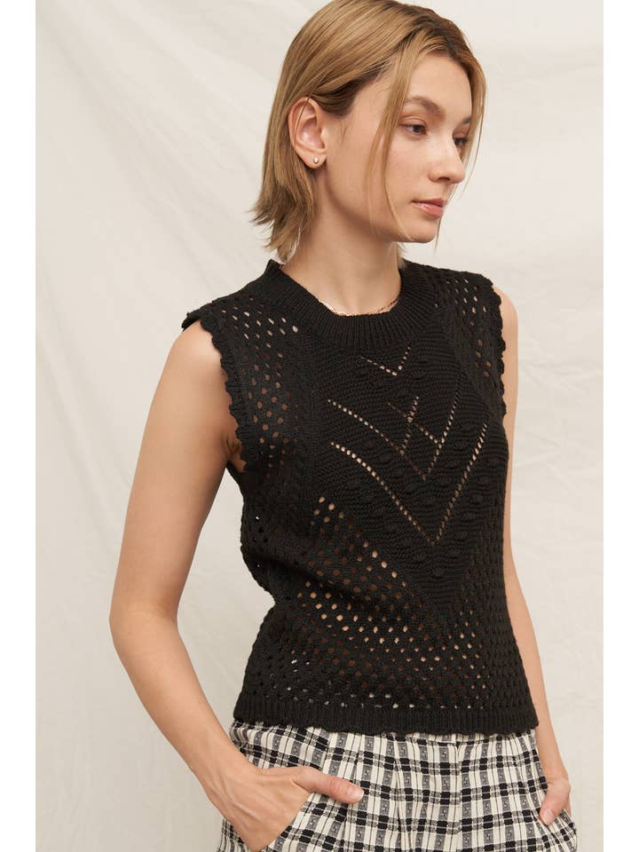 En Crème - Wholesale Sweater Vest - Women's - Sleeveless Crochet Sweater Vest Top11