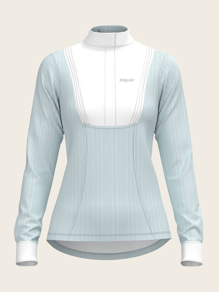 Stripes in Sky Blue Short Pleated Long Sleeve Sh for wholesale by Espoir Equestrian