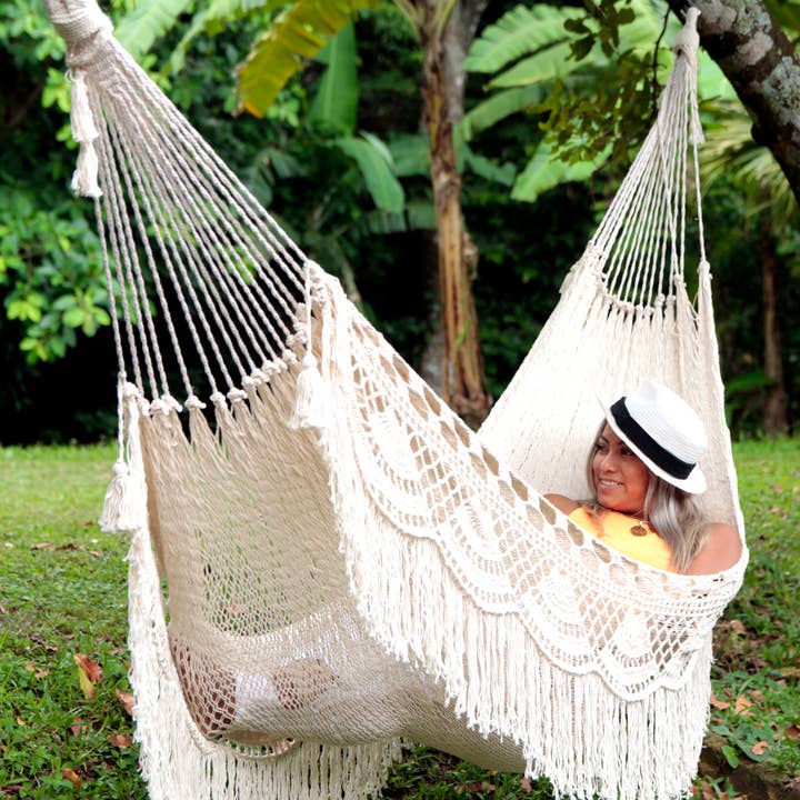 Limbo Imports Hammocks – wholesale Hammock – White Artisan-made Woven Crochet Luxury Hammock- 100% Cotton1