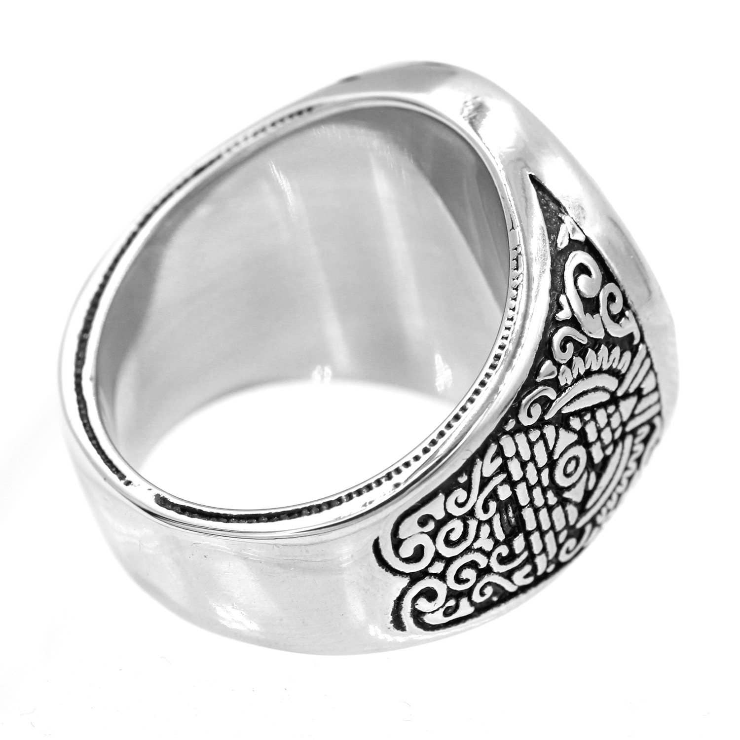 Awaken - Wholesale Signet Ring - Handmade Masonry Skull Ring with Crystal - A-4816