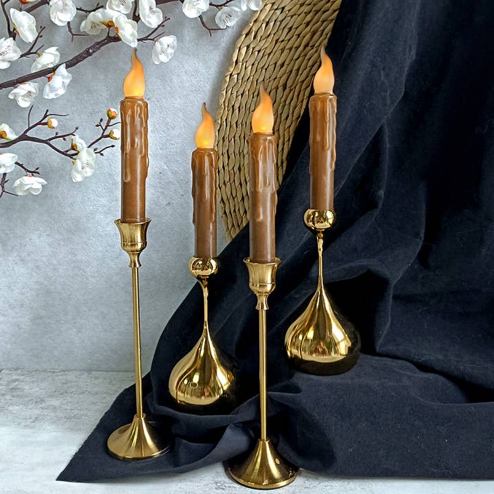 Coffee Real Wax Hand Dipped Battery LED Taper Candles Set-4 for wholesale by Candles Meta