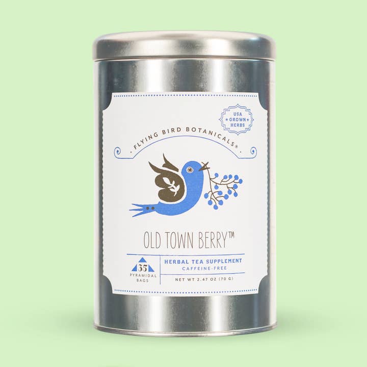 Old Town Berry – 35 Tea Bag Tin for wholesale by Flying Bird Botanicals