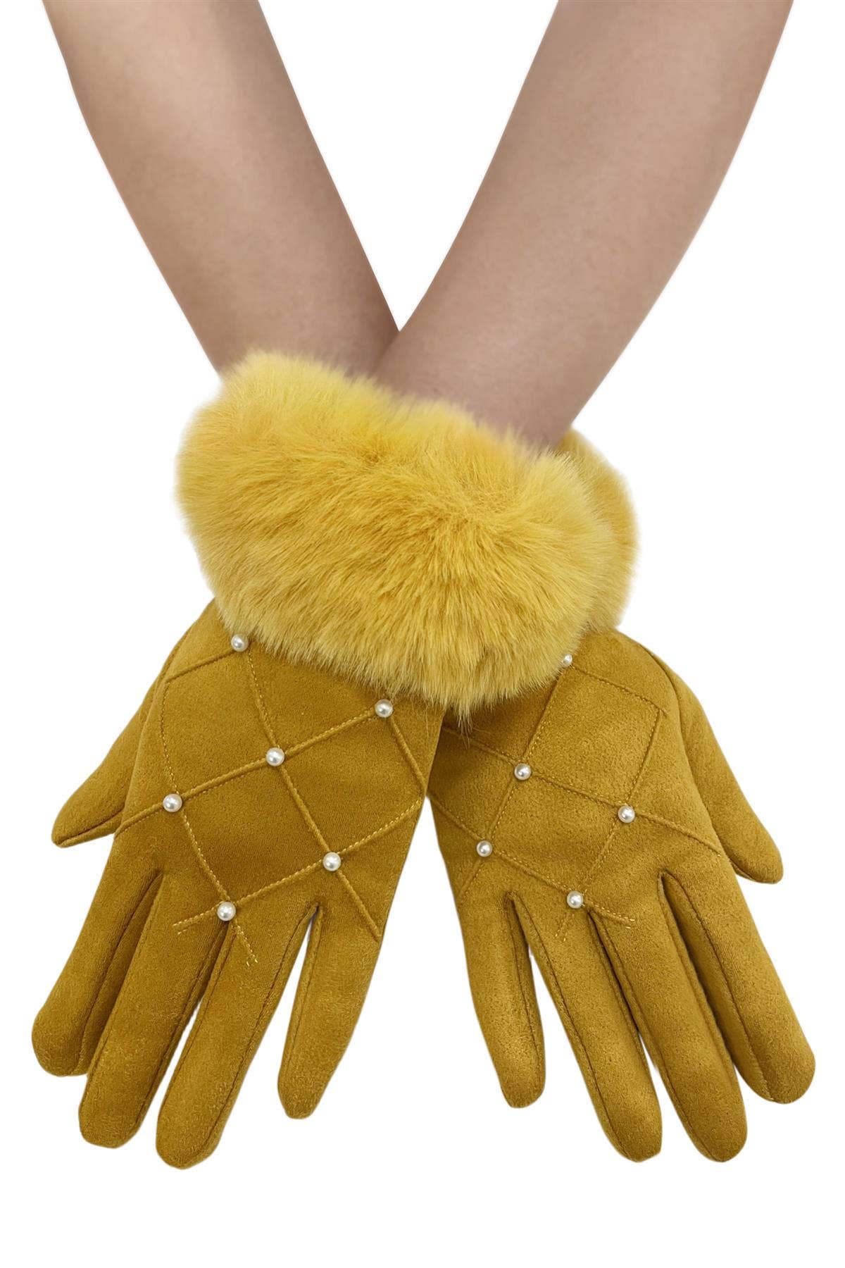 Fashion Scarf World – Großhandel Handschuhe – Damen – Touchscreen-Handschuhe mit Perlenmuster und Kunstpelzbesatz5