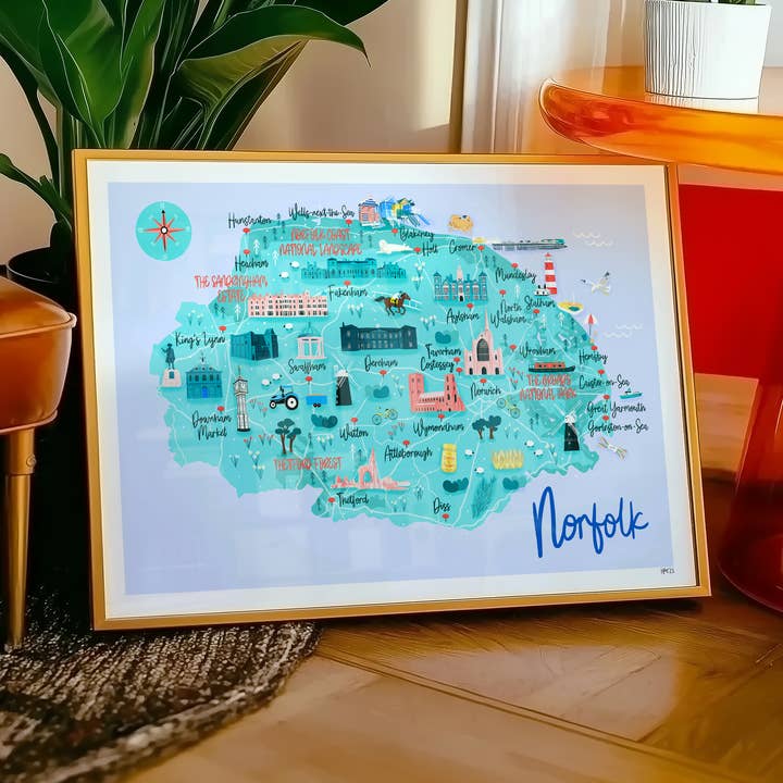 Norfolk Map Art Print, England Art Print for wholesale by Hannah Penrose Illustrations
