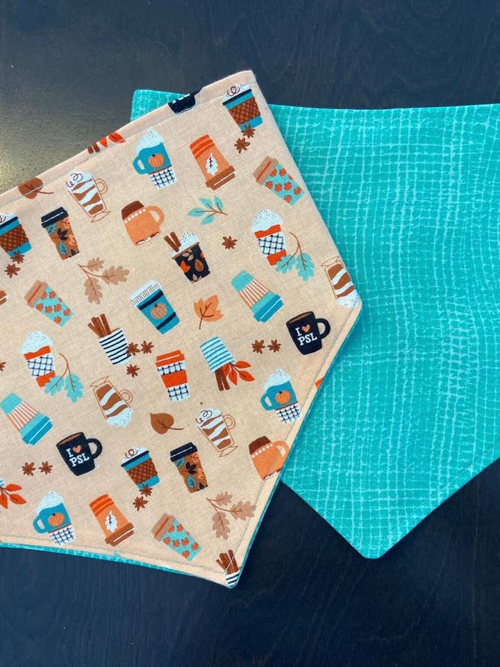 Pumpkin Spice Latte Reversible Pet Bandana for wholesale by Bleu Malice