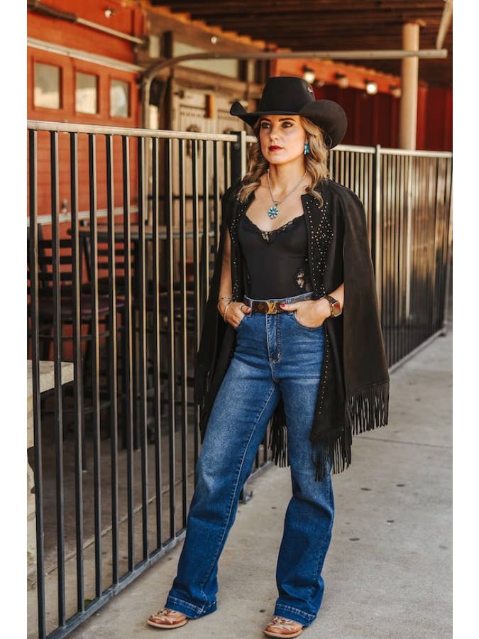 LUCKY & BLESSED - Wholesale Jeans - Women's - Logo Dark Wash Denim Embroidered Flare Jeans (33.5in)