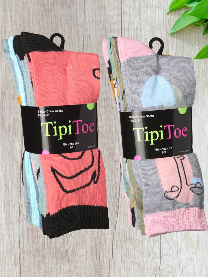 Isadora, Tipi toe, & James Fiallo - Wholesale Socks - Women's - Women Tipi Toe 6 Pack Colorful Funny Novelty Funky Cute Crew7