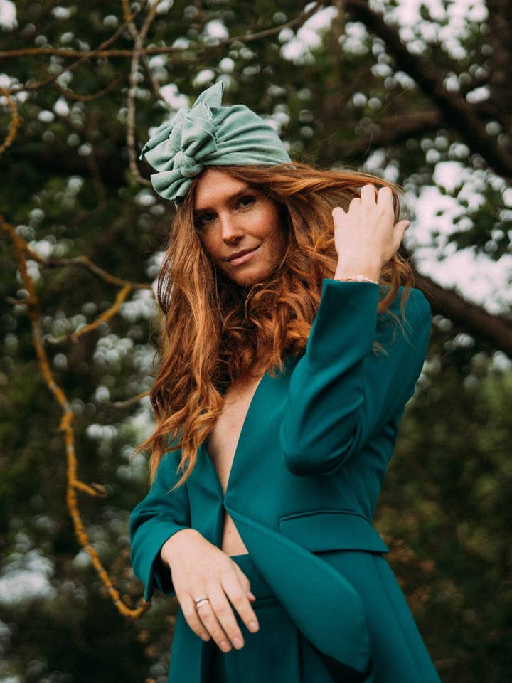 Velvet Dusty Mint Turban No.3 for wholesale by Looks by Luks