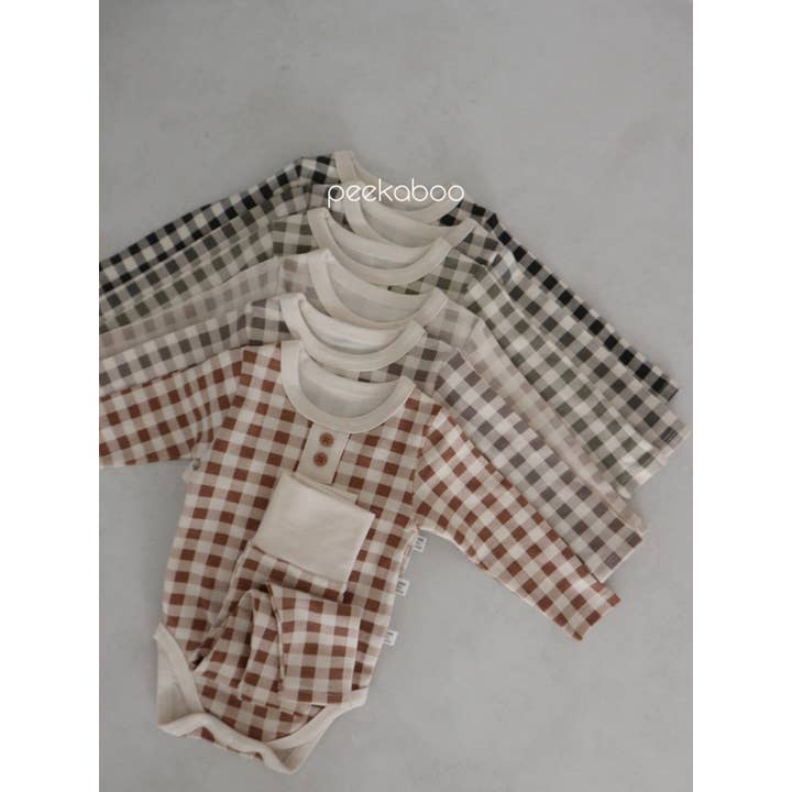 Body et pantalon à carreaux à carreaux pour bébé en coton pour la vente par peekaboo