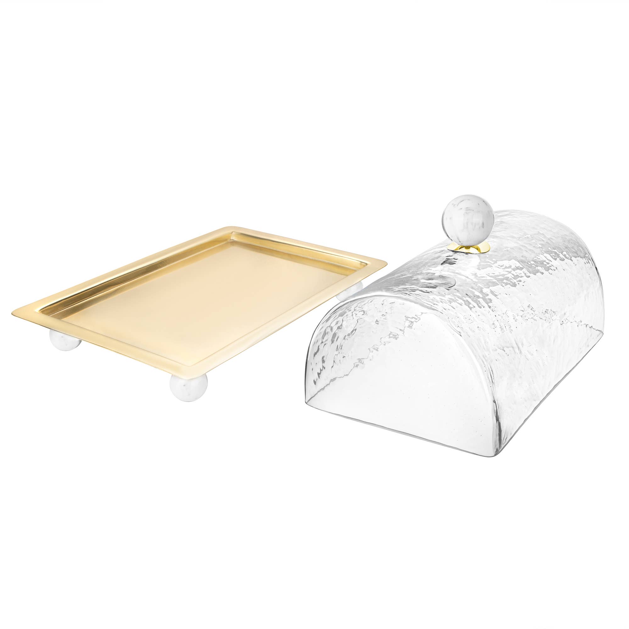 CLASSIC TOUCH DECOR INC. - Wholesale Cake Stand - Rectangle Cake Dome Gold with Ball Knob - 10.2"L11