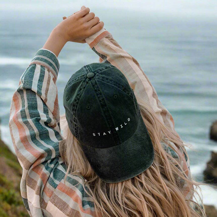 Atticus Poetry - Wholesale Baseball Cap - Women's - Black Cotton Dad Hat – “Stay Wild” Embroidered Cap1
