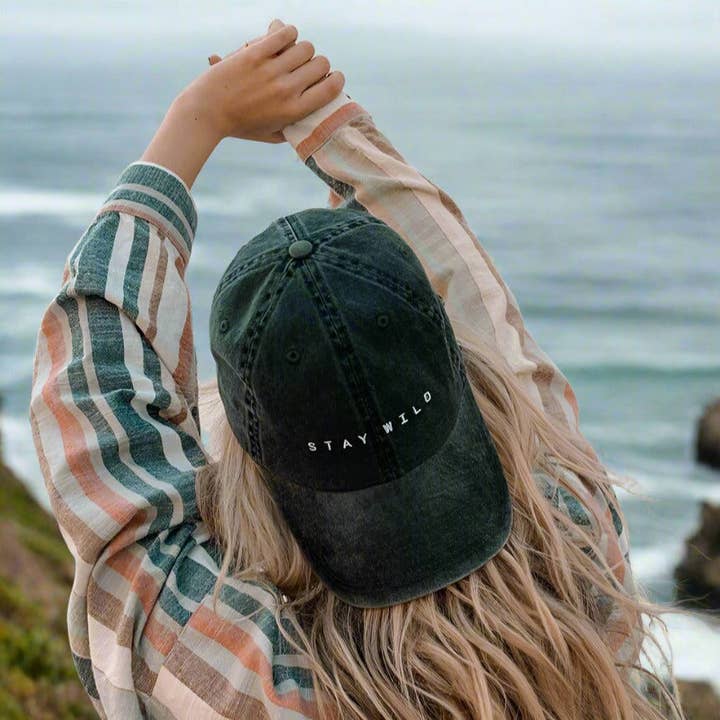 Atticus Poetry - Wholesale Baseball Cap - Women's - Black Cotton Dad Hat – “Stay Wild” Embroidered Cap1