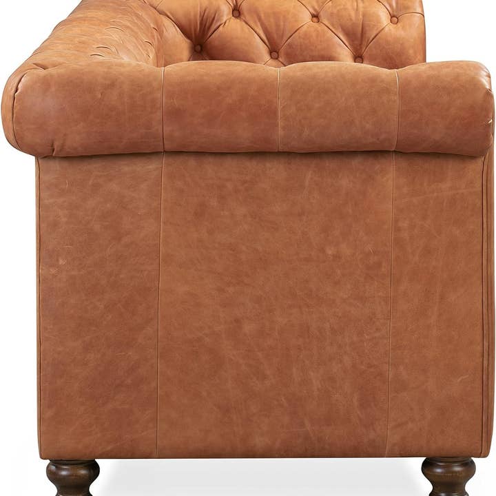 Lyon 87.4 Inch Cognac Tan Sofa Full Grain Leather Finish for wholesale on Faire4