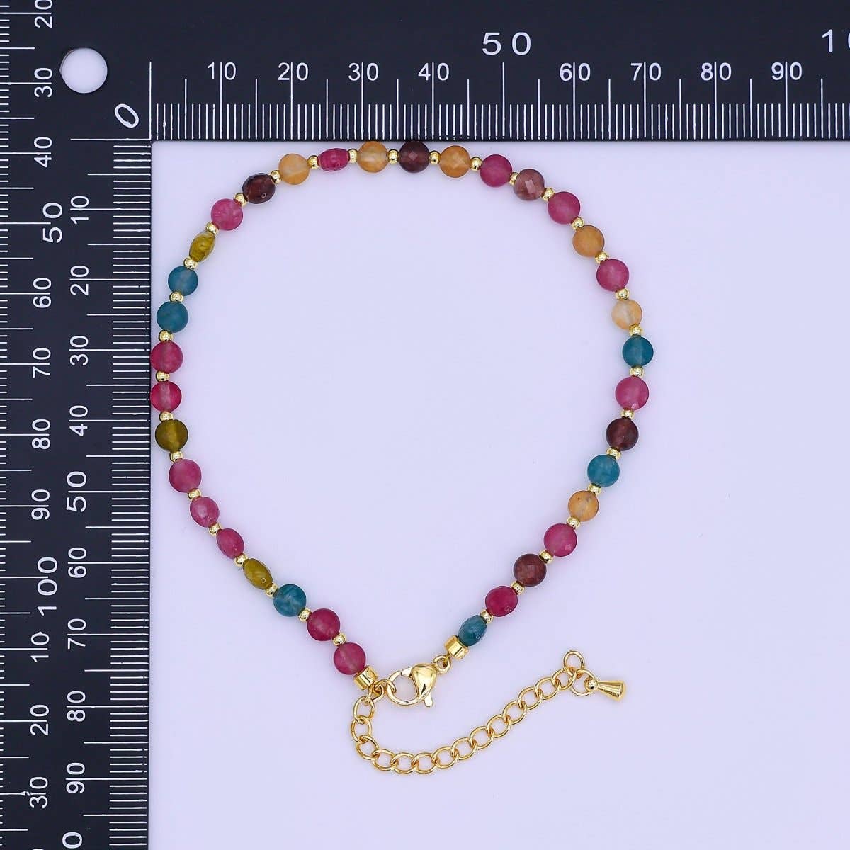 Aim Eternal - Wholesale Beaded Bracelet - 24K Gold Filled 4.5mm Multicolor Natural Gemstone Round Bead 8.5 Inch Bracelet Anklet | WA-31521