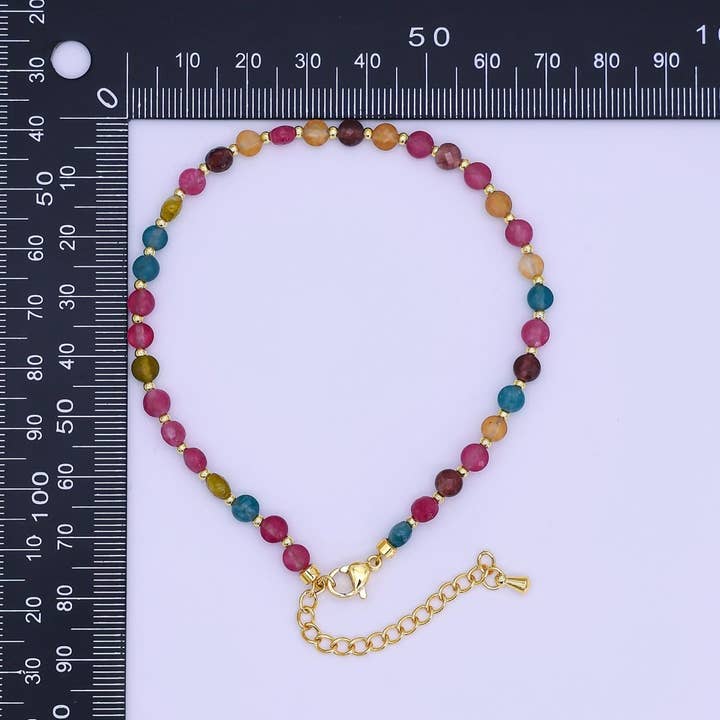 Aim Eternal - Wholesale Beaded Bracelet - 24K Gold Filled 4.5mm Multicolor Natural Gemstone Round Bead 8.5 Inch Bracelet Anklet | WA-31521
