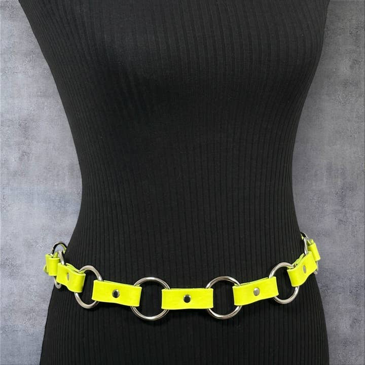 BT110M-YELLOW VEGAN LEATHER 1 1/4" RING LINK BELT for wholesale by Funk Plus