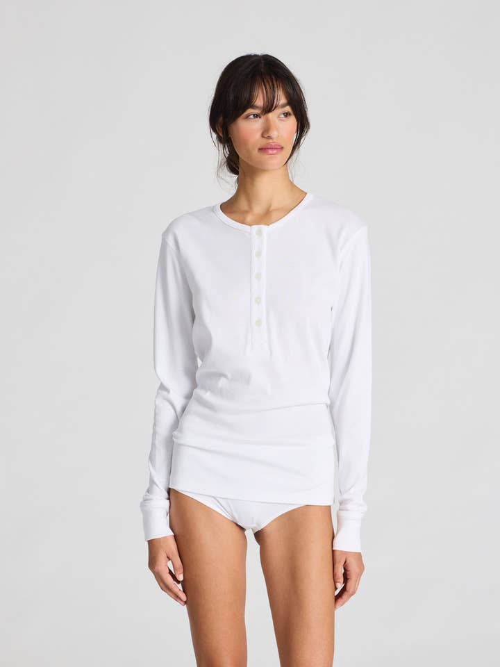 Camiseta henley de algodón orgánico Ida Cotton 1x1 RIB GOTS 243975 - blanca para venta al por mayor de gai-lisva