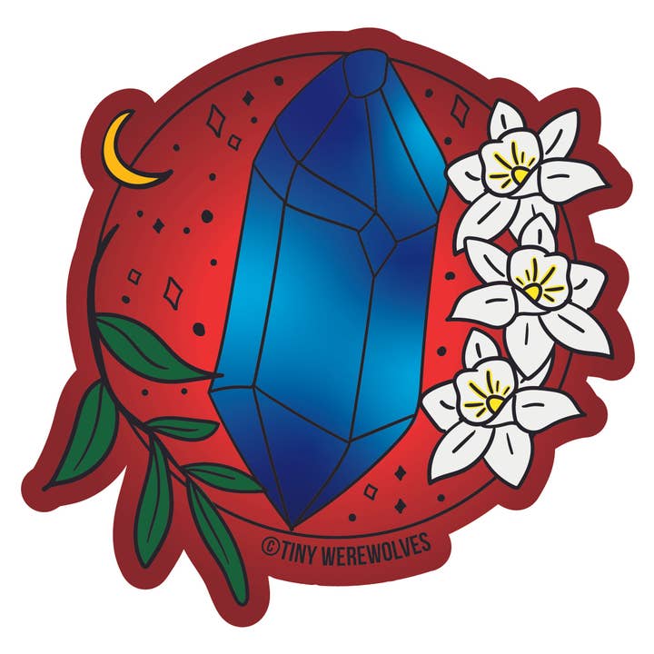 December Crystal & Flower Birthstone Sticker for wholesale by Tiny Werewolves