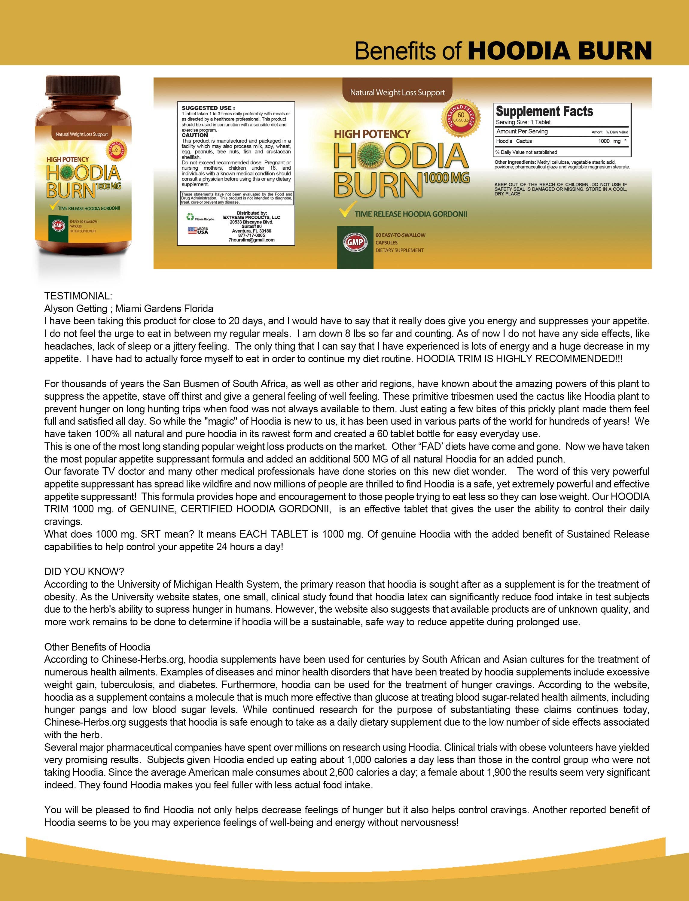 Totally Products - Vendita all'ingrosso Vitamine/integratori orali - Hoodia Burn ad alta potenza 1000 mg (60 compresse)2