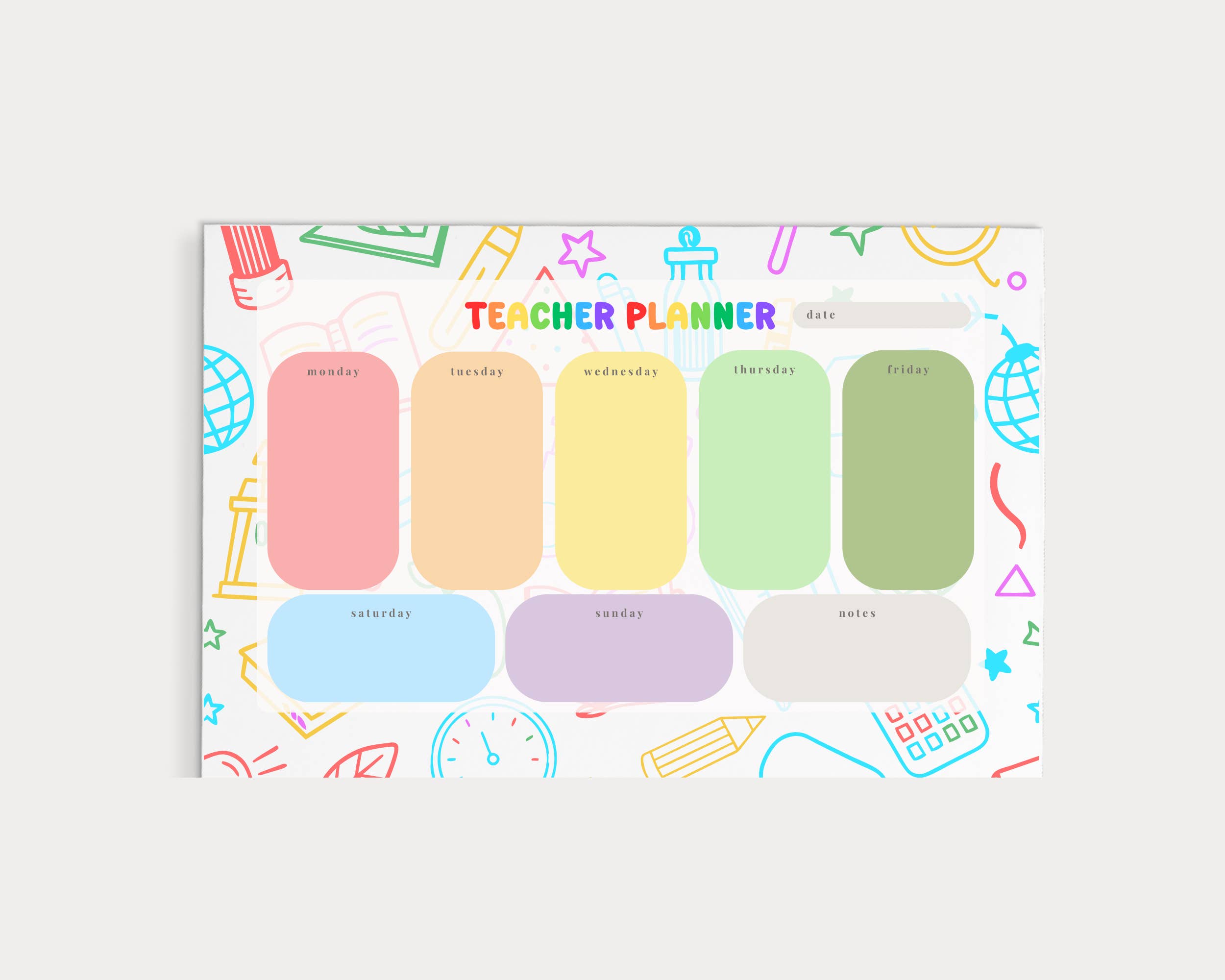 Paper and Clips Co. - Wholesale Planner - Teacher Rainbow Weekly Planner