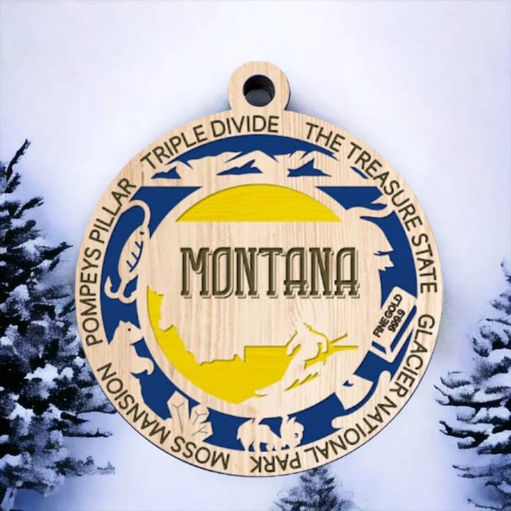 M.Ree Jewels Creative – Engroshandel Pynt – Montana Keepsake MT State juletræ gul ornament